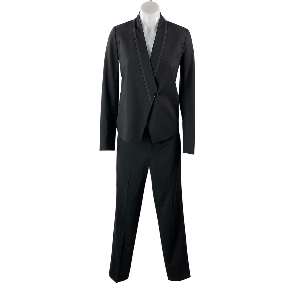 Vince Women's Black Wool Long Sleeve V Neck Blazer Trousers Suit Set Size 2